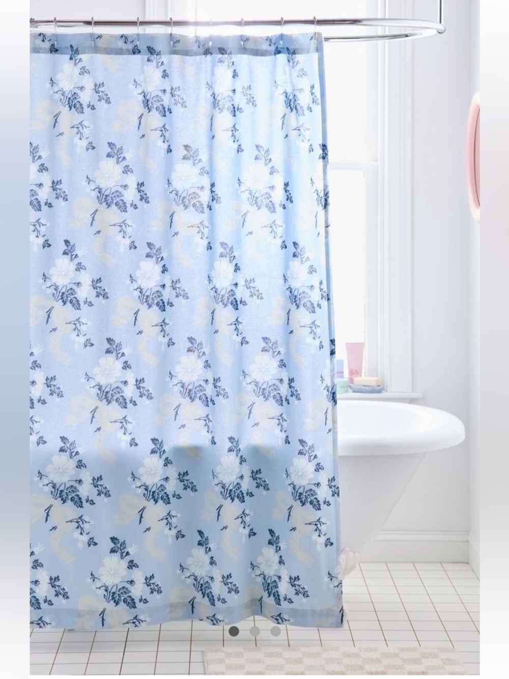 NWT Urban Outfitters Juliette Floral Bows Patterned Shower Curtain Blue 72”x72”